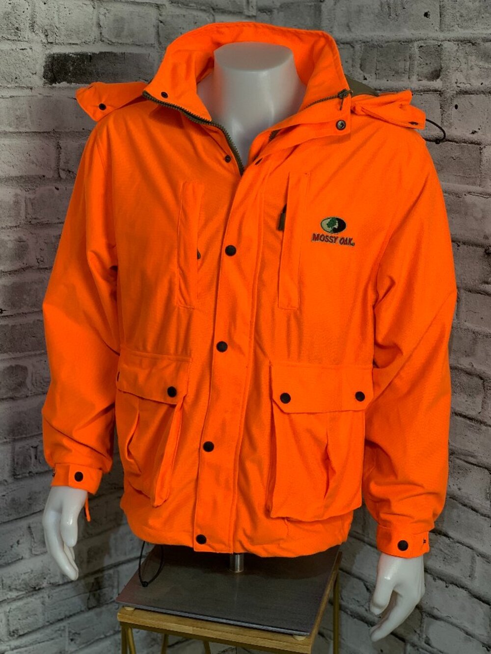 Mossy Oak Jacket Mens M Orange Hooded Lightweight Hunting Fishing Outdoor Coat